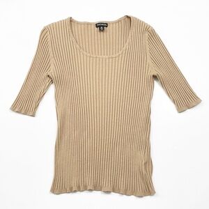 George brown ribbed half sleeve scoop neck sweater